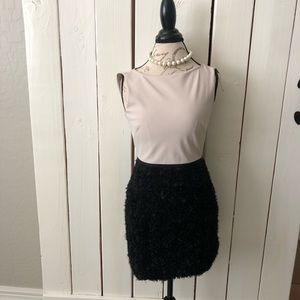 Halston Heritage Black and Cream Mini Dress